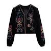 Damenjacke Herbst und Winter Schlanke Langarm-Kurzjacke aus besticktem Samt
