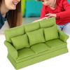 1:12 Doll House Mini Sofa with 3pcs Pillow Living Room Furniture Wooden Doll House Decoration AccessoriesGreen
