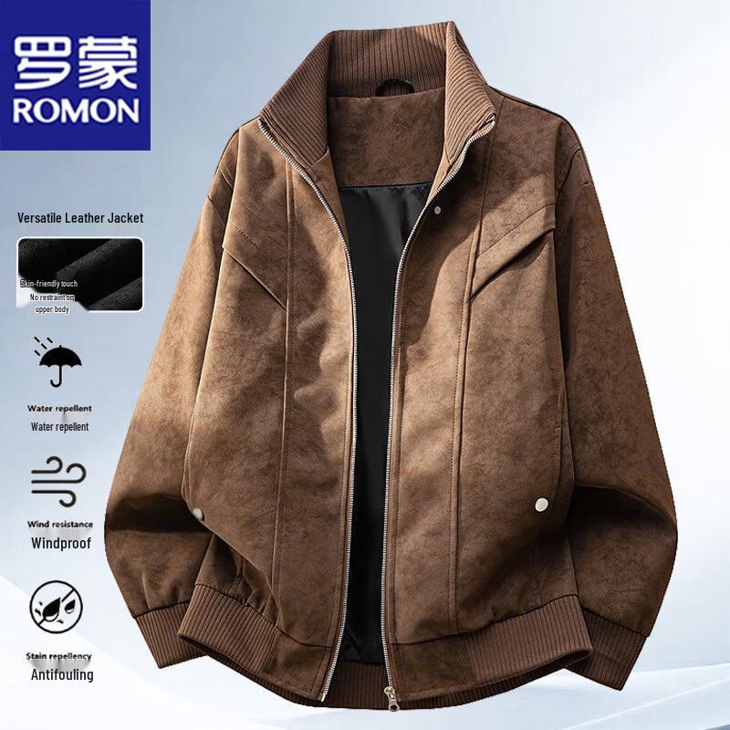 ROMON Men's Retro Stand-Collar Casual Zipper Jacket
