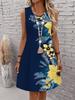 Women's Summer Retro Botanical Floral Print Dress Women's Round-Neck Sleeveless Tank Dress Casual Vacation Beach Dress