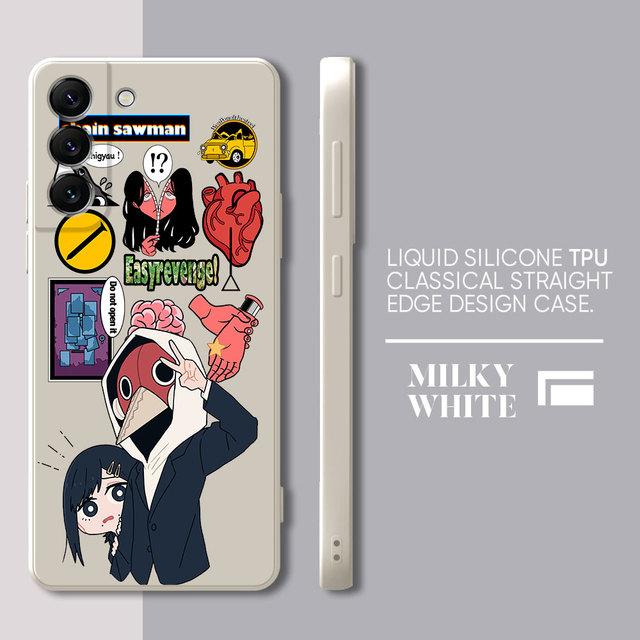 Makima Power Chainsaw Man Phone Case For Samsung Galaxy S23 Ultra S10 S9 Plus S21 5g S10e S8 S22 S20 Anime Square Liquid Cover