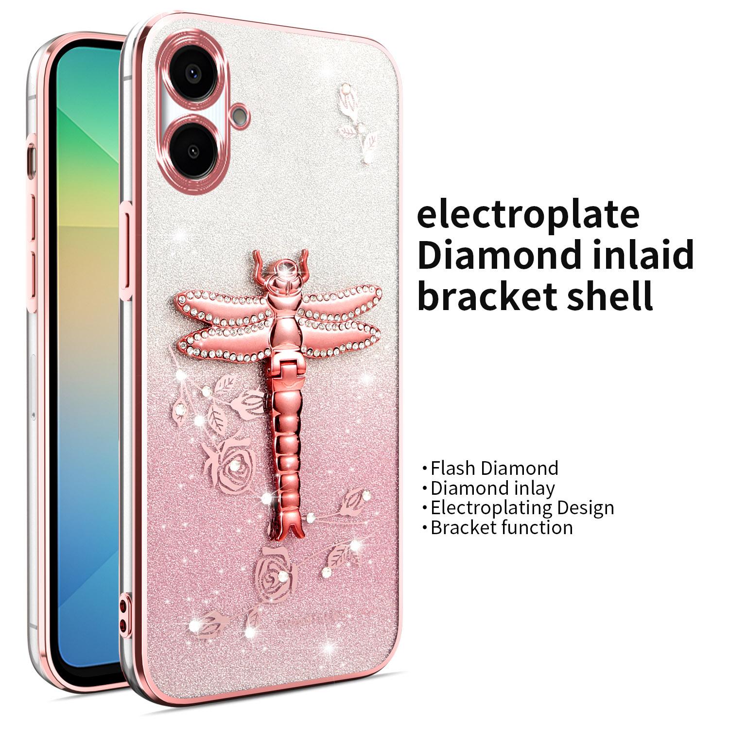 

KADEM For Samsung Galaxy A06 4G Case Dragonfly Kickstand TPU Flowers Glitter Phone Cover Blue