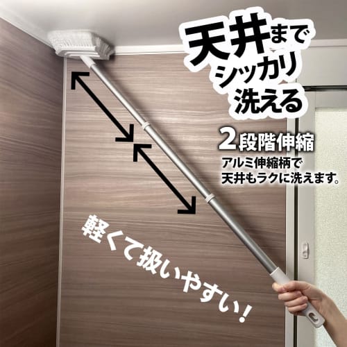 Wise Telescopic Handle Bath Brush, Cleans Corners, for Tile and Grout, White, Aluminum and Polypropylene