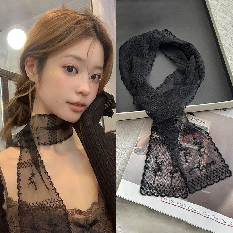Sweet Flower Lace Neck Strap Dressing Decoration Korean Style Hair Band Neckerchief Transparent Long Ribbon Head Scarf