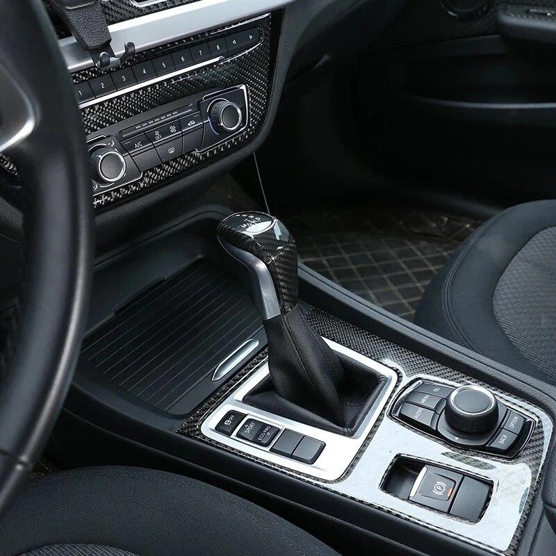 Carbon Fiber Style Car Gear Shift Head Cover Trim Fit For BMW X1 F48 2016-19 /2 series 218i Gran Tourer F45 F46 2015-2018