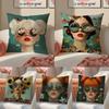 Fashionable Casual Eyeglasses Girl Woman Cushion Cover Pillowcase Short Plush Invisible Zipper Room Sofa Cushion Cover