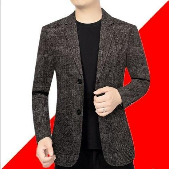Men's Versatile Plaid Business Suit Jacket for Spring & Autumn
