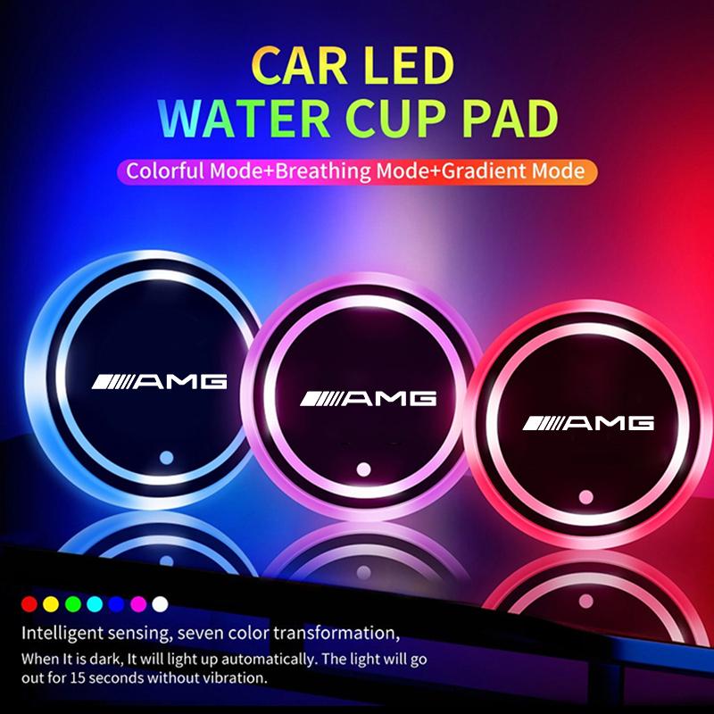 HQQM3 Led Car Cup USB Charging Luminous Coaster For Mercedes Benz AMG W177 W176 X166 X167 C257 C218 X253 C118 C117 H247 Auto Accessory