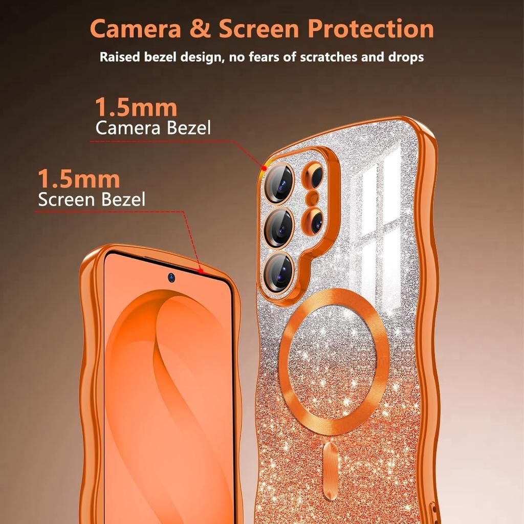 Luxury Glitter for Magsafe Case For Samsung Galaxy S26 Ultra S25 S24 Plus Plating Soft TPU Wireless Charging Wave Frame Cover