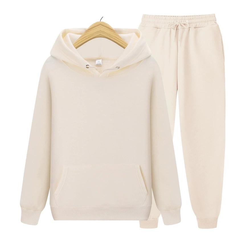 Fashion Solid Color Sports Casual Pullover Hoodie Fleece Men's Hooded Two-piece Set