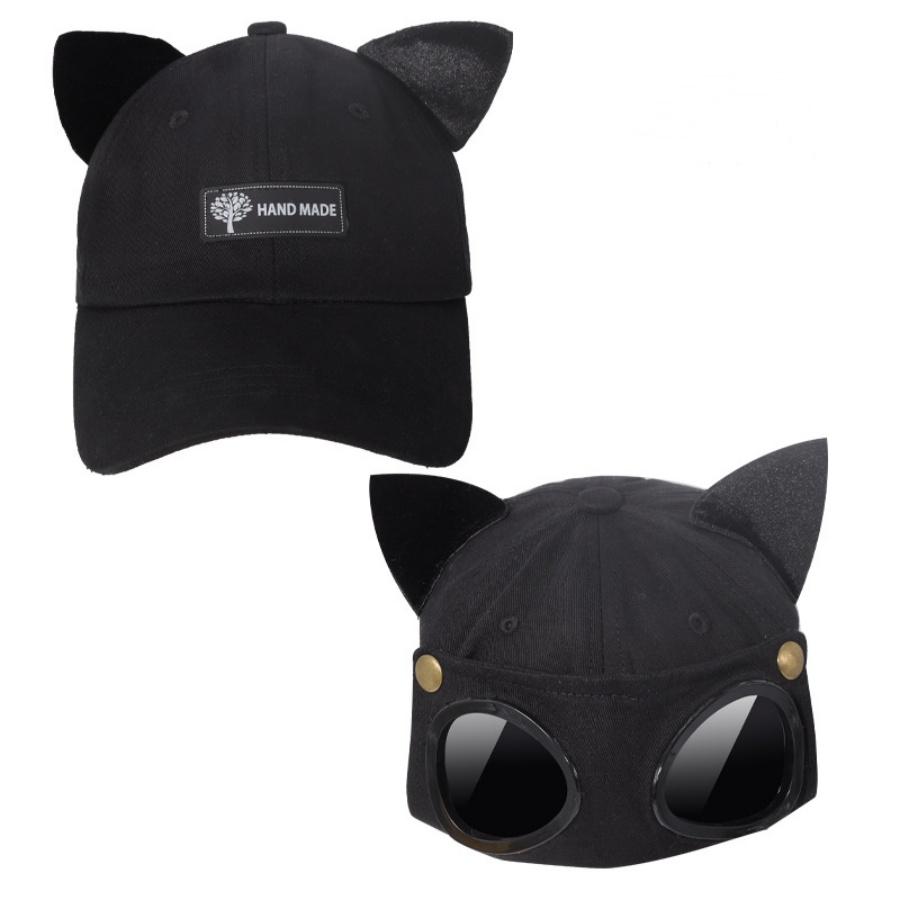 Neue Mode Mit Katzenohren Fliegerbrille Baseballkappe Damen Sonnenbrille Entenmütze Zum Sonnenschutz Adjustable black