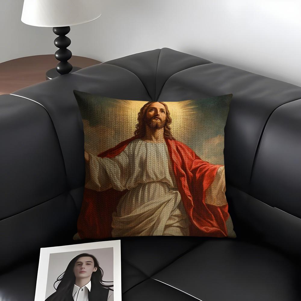 Jesus Christ Portrait Cushion Cover Natural Linen Organic Fabric DoubleSided Printing Sofa Home Decor Gift Pillow Case