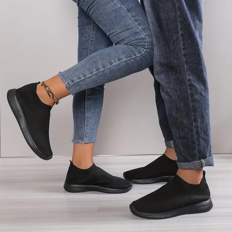 Fashion Womens Shoes Knitting Sock Sneakers Women Flat Black Casual Breathable Comfortable Slip on Flats Walking Shoes for Men White