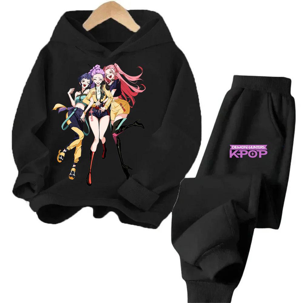 Kpop Witch Hunt Cartoon Fashion Boys Girls Casual Loose Printed Warm Comfortable Hoodie Pants Set