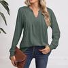Women's Fashion Casual Long Sleeve Tops Solid Color V-Neck Tops