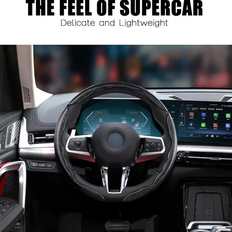 Carbon Fiber Steering Wheel Cover with Inner Ring, Anti-slip, Unisex, Segmented, for Car Interior Accessories