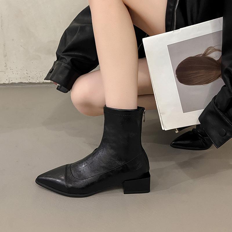 Ronaldinho pointed short boots women's autumn and winter new boots thick heel short women's boots niche thin boots high heels