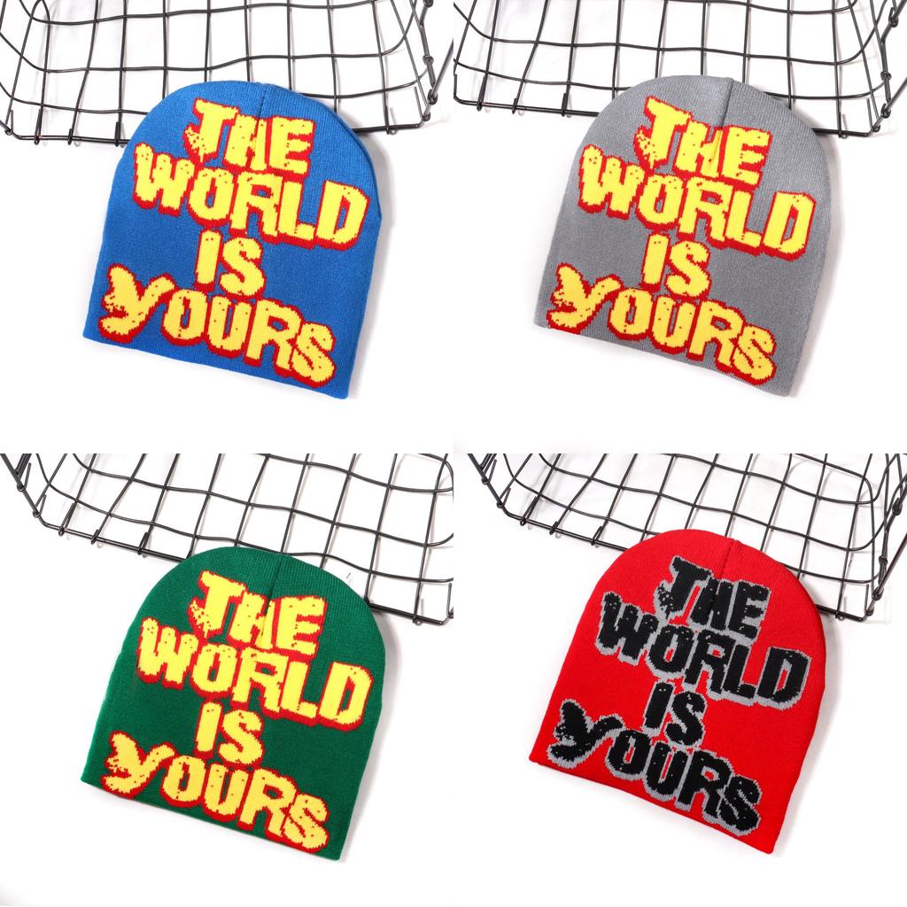 No Brand Knitted Hat With Letter Pattern For Streetwear And Winter Warmth