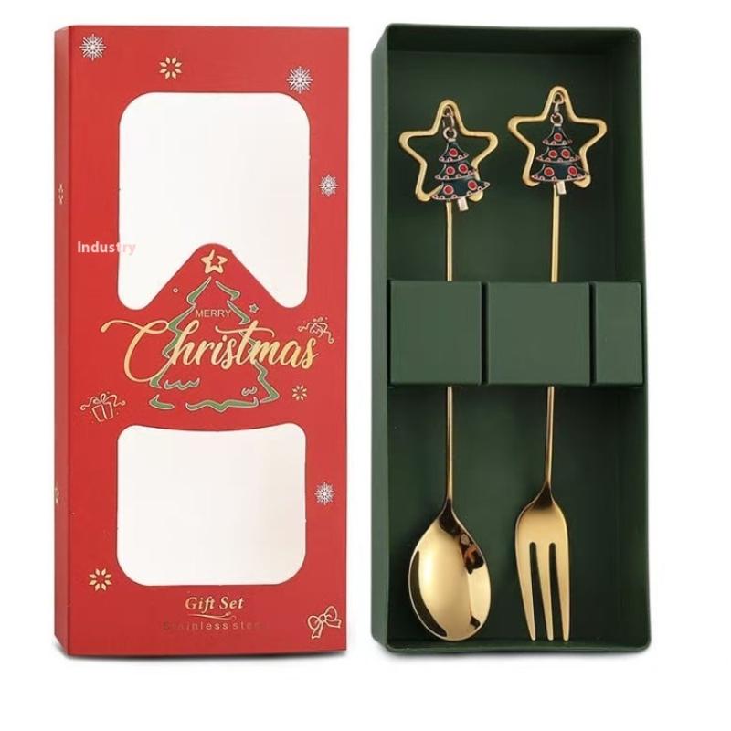 2/4PCS Christmas Coffee Spoons Set Gold Christmas Stainless Steel Spoon Dessert Spoon New Year Decoration For Tableware