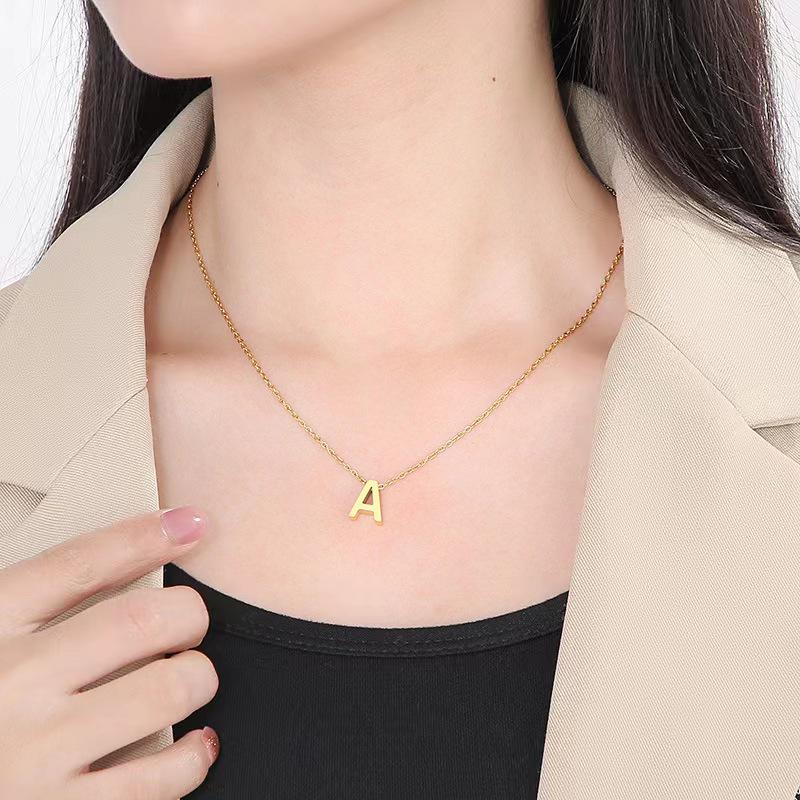 Elegant 18K Gold Titanium Letter Pendant Necklace - Durable and Versatile Clavicle Chain