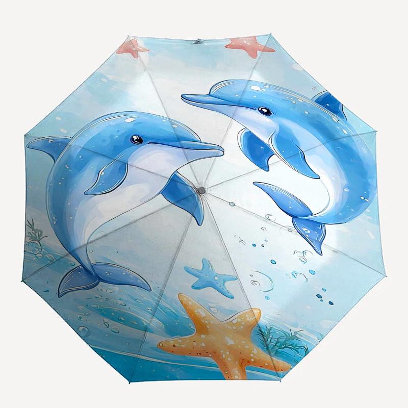 

1PC Dolphins Starfish Umbrella-8-Rib Reinforced Portable Folding Travel Suitable for All Seasons Outdoor Daily -Z0465