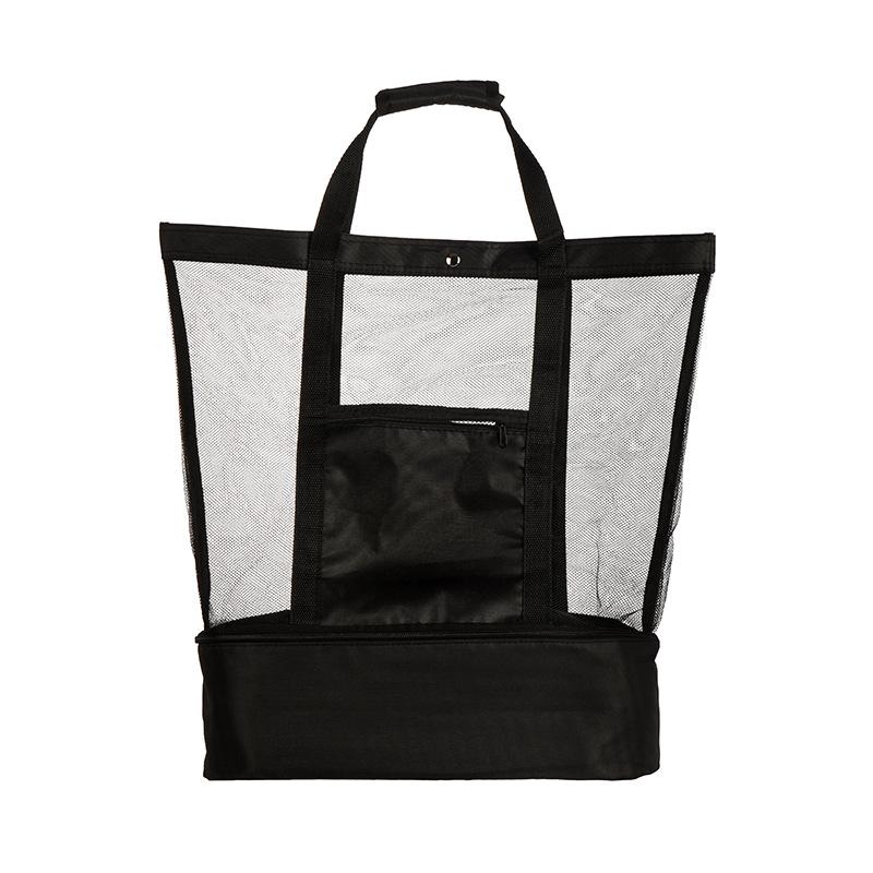 

Large Capacity Picnic Camping Tote Bag Double Layer Mesh Beach Outdoor Storage Bag with Cooler Compartment 1 piece pack чорний
