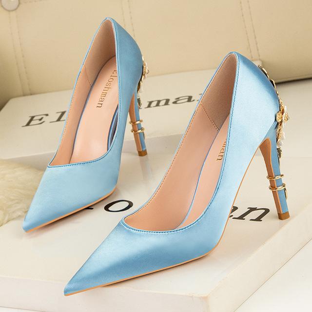 

Весенние женские дизайнерские белые, синие атласные туфли-лодочки на каблуке с цветочным узором, туфли-лодочки для невесты на высоком каблуке 10 см, вечерние платья, свадебные туфли больших размеров 6.5 синий