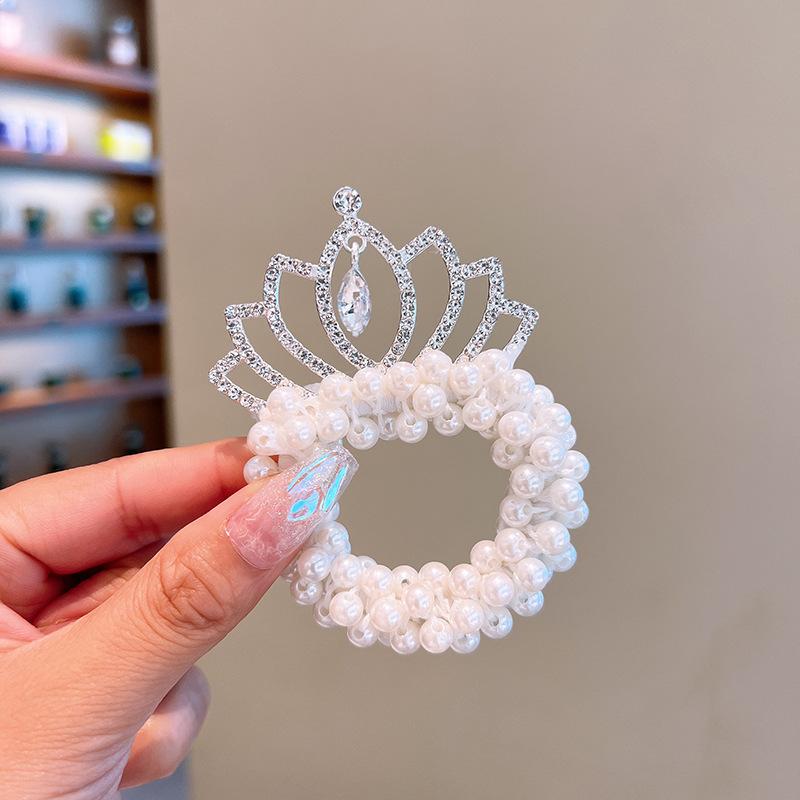 Children's Crown Pearl scrunchie Princess Hodeplagg perler perler hodestreng Jentebolle Hode Artefakt Gummibånd Hodeblomstslips