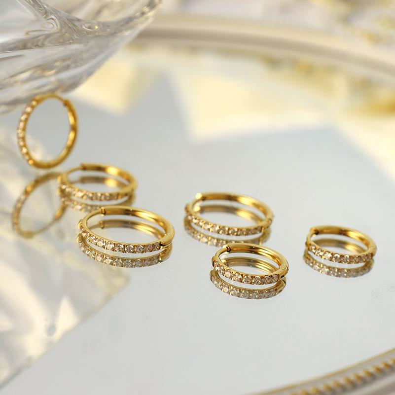 Plain Circle Inlaid Zircon Earrings Do Not Fade Titanium Steel 316 Material Niche Design Round Ear Buckle Jewelry