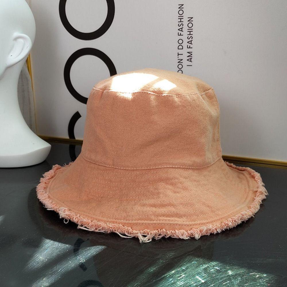 Foldable Raw Edge Fisherman Hat Sunshade Sun Protection Cap Thin Bucket Hat  Spring