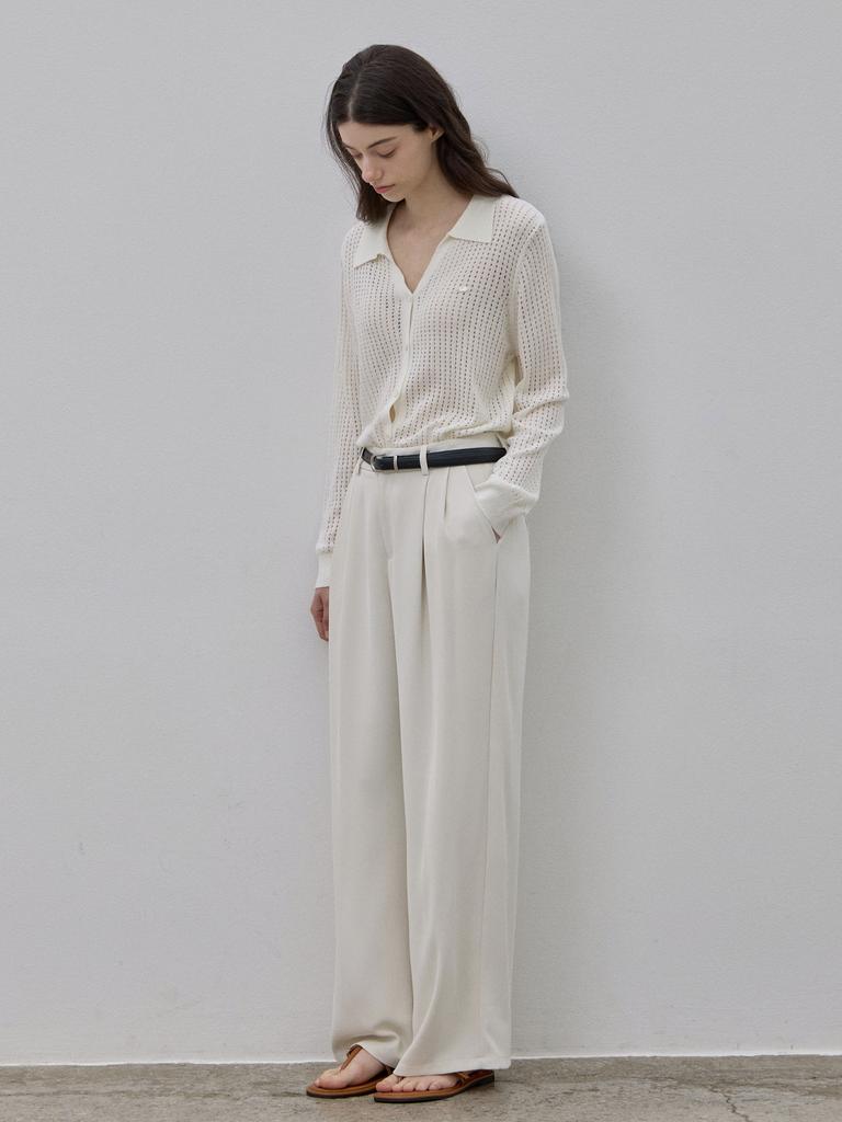 LE STUDIO Cooling Summer Double-Pleated Slacks Cream