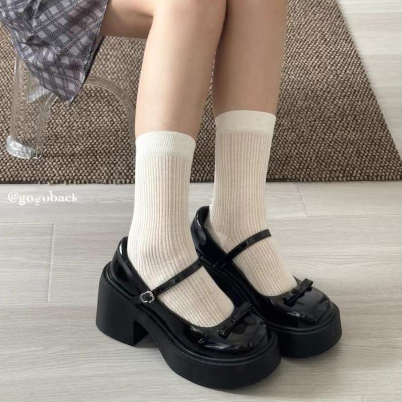 Dámské boty Mary Jane Módní platformové boty Retro Nízký nárt Malé kožené boty pro ženy Robustní podpatek Mašlička Jednoduché boty