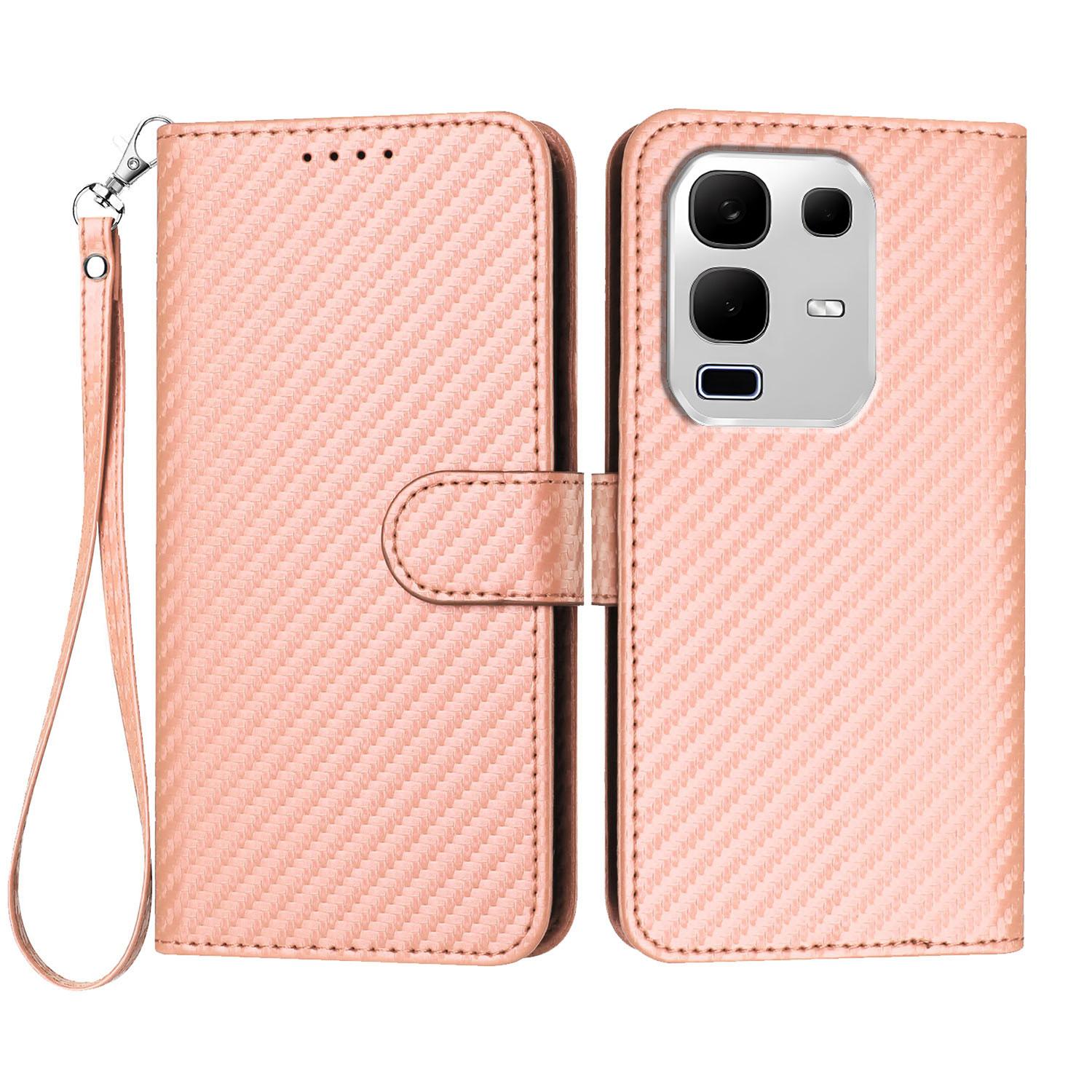 

For Infinix Note 50x 5G Wallet Case with Strap Carbon Fiber Texture Leather Mobile Cover H