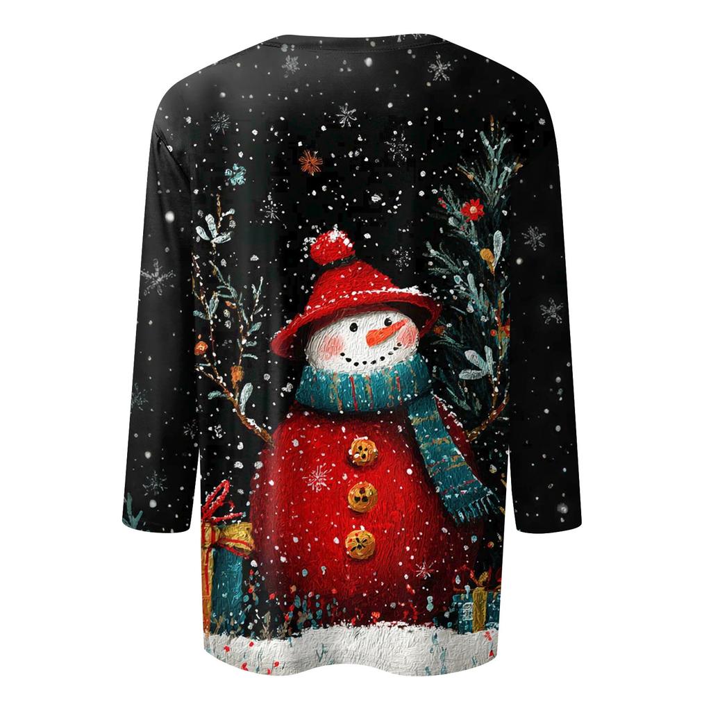 3/4 Sleeve Shirts For Women Print Christmas Tees Blouses Casual Plus Size Basic Tops Pullover