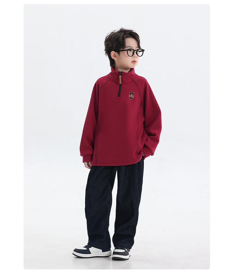 Boys' 2025 Winter Fleece-Lined Half-Zip Pullover Hoodie for Medium and Older Children