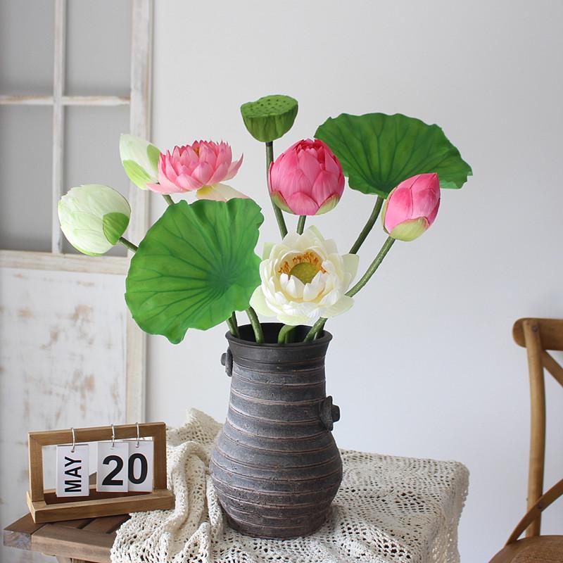 Artificial Lotus Bouquet with Handcrafted Leaves and Pods for Living Room or Buddhist Hall Decor