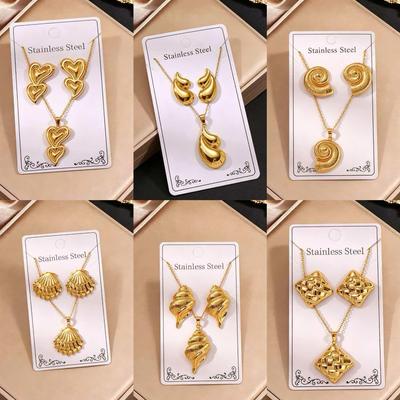 Gold-Plated Stainless Steel Necklace & Earring Set - Titanium Steel, Fashionable Cross-Border Design