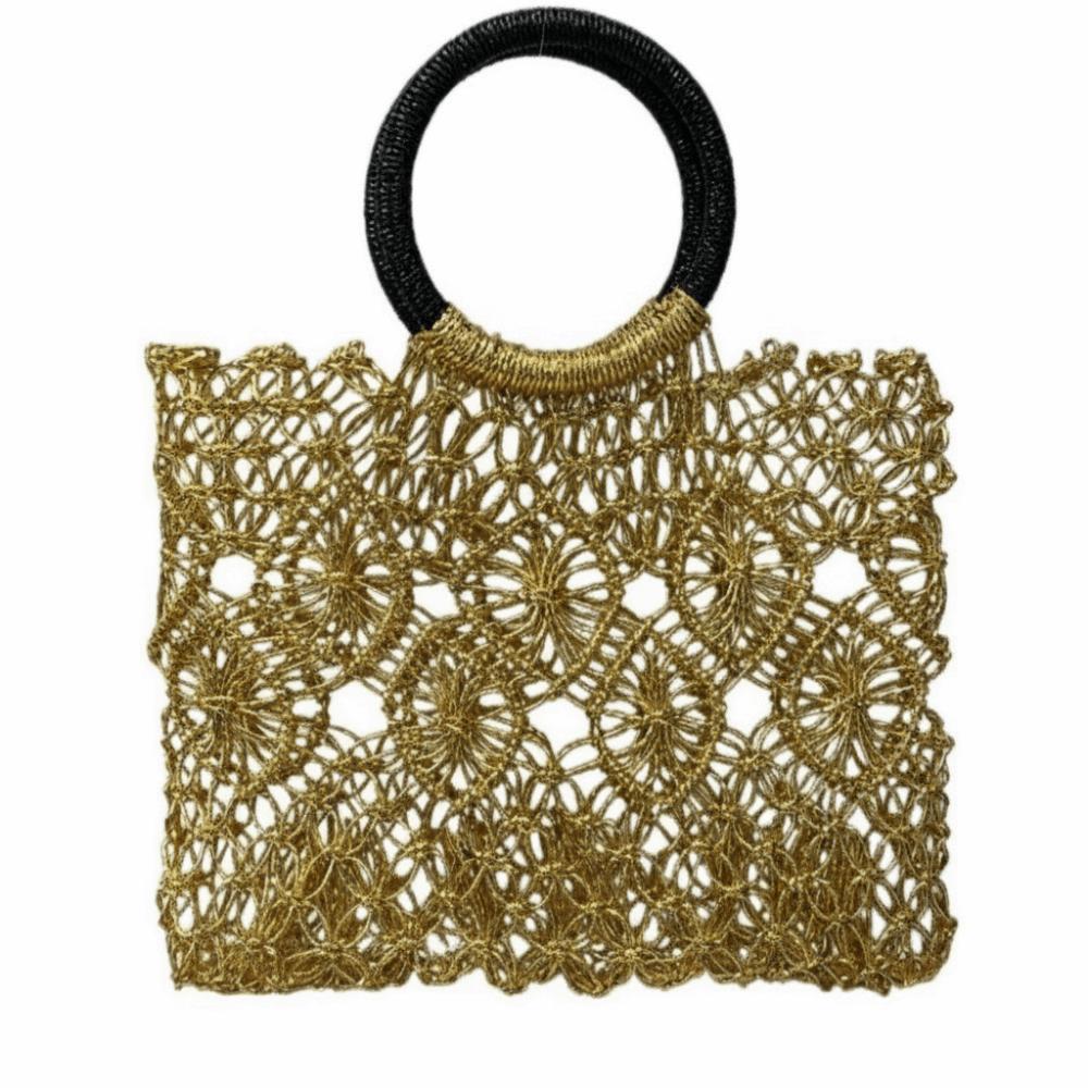

Large Capacity Hollow-out Woven Handbag Woven Round Beach Bag Stylish Top-handle Bag Date Gold No Lining