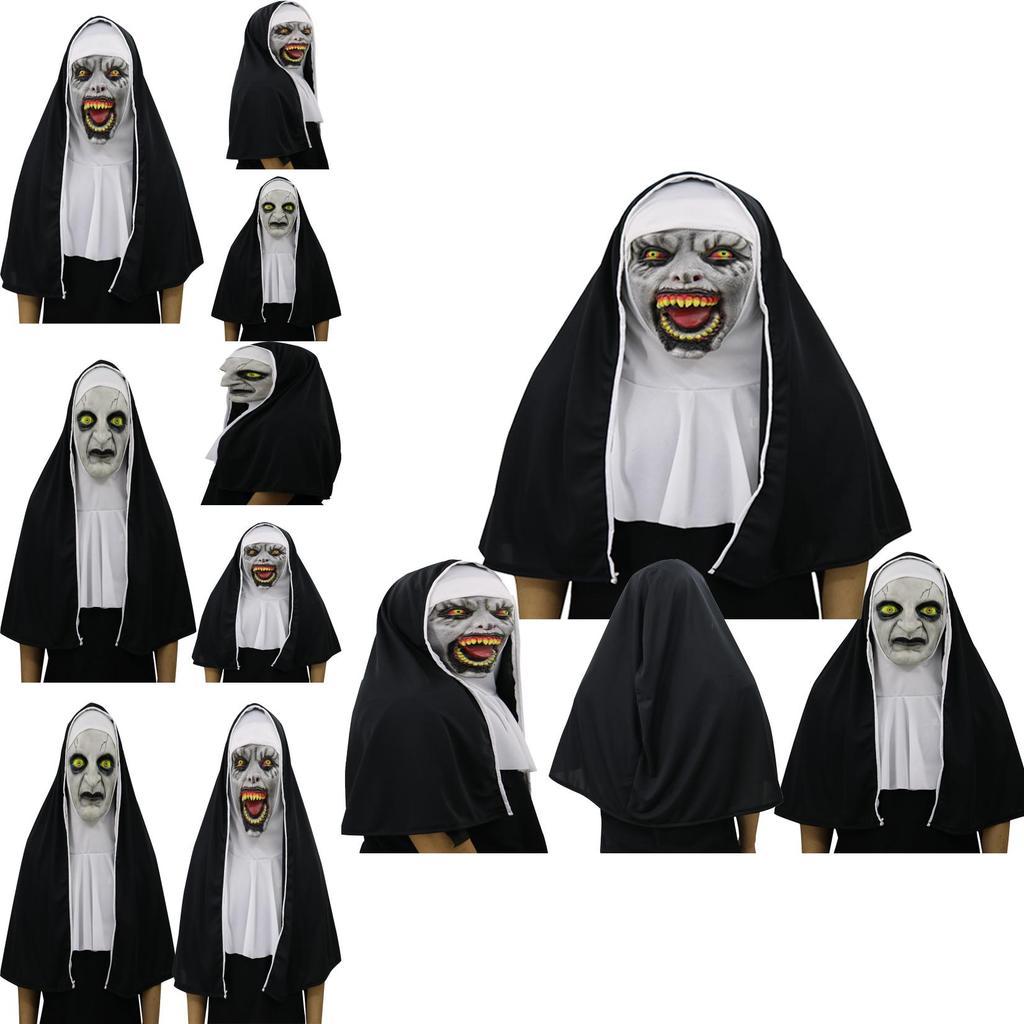 Terrifying The Nun Horror Mask Valak Scary Full Face Design With Headscarf
