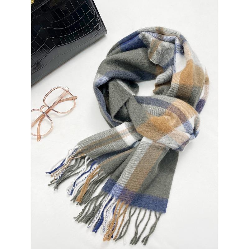 Scarf female 100 pure wool autumn and winter new style high-end sense versatile warm plaid scarf student
