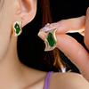 Emerald Gemstone Real Gold Plated Geometric Earrings - Luxurious Green Zirconia Jewelry for Women
