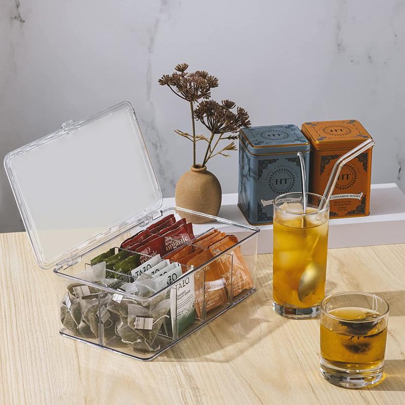 Tea Bag Storage Box Divided Tea Bag Organizer Clear Storage Box With Lid Drawer Storage Holder Desktop Storage Container