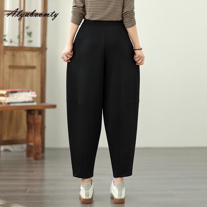 Large Size Autumn Spring Women Black Basic Pants High Waist Simple Casual Loose Harem Trousers Elegant Ladies' All-Match Pants