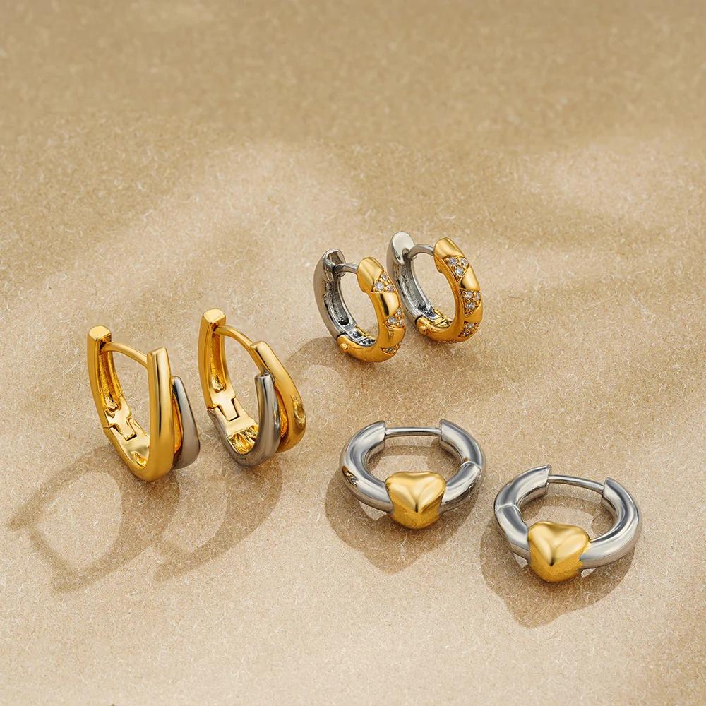 Minimalist Gold Plated Heart Huggie Hoop Earrings for Women CZ Zircon Copper Color Ear Buckle Hoops Vintage Zircon Gifts