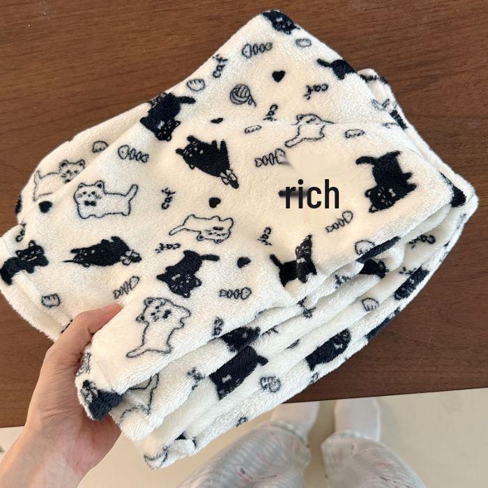 Korean Style Women's Fleece Pajama Pants - Flannel Cartoon Design for Autumn and Winter