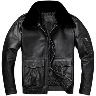 Chinese Size Men Leather Jacket Genuine Cow Leather Natural Fur Collar Flight Jackets Mens Cowhide Coats Winter Air Force Clothes