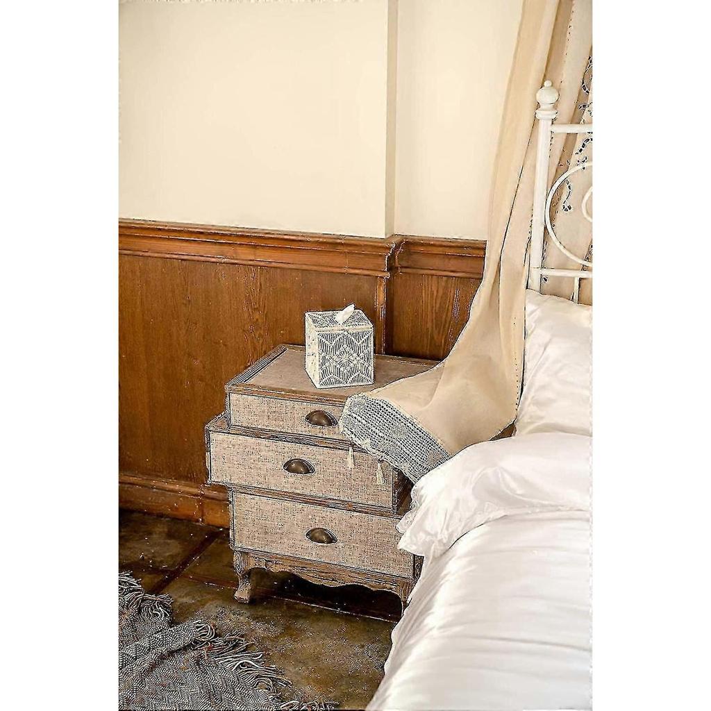 Tissue Box Cover Boho Decor Square Paper Tissue Holder With Bead Buckle Macrame Napkin Tissues Organizer Home Decor For Bathroom Bedroom Dresser Livin