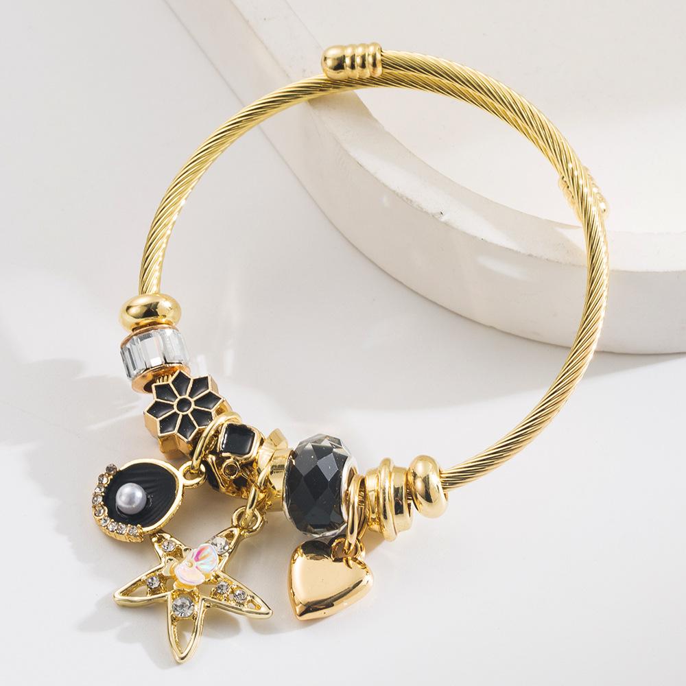 

Браслет с инкрустированными бриллиантами, подвеской в виде звезды и ракушки, регулируемый браслет дружбы чёрный