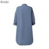 ZANZEA Women Stand Collar Solid Color Loose Long Sleeve Shirt Dress