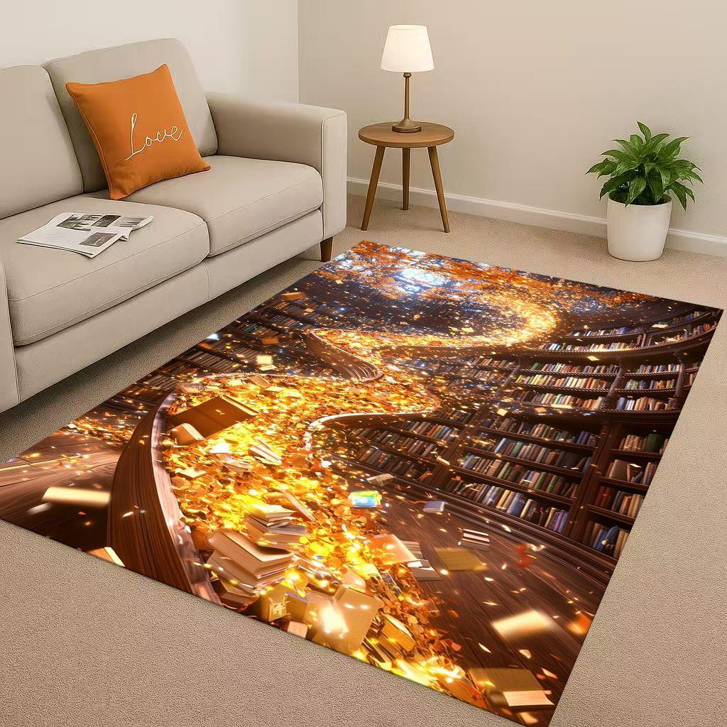 HD Magic Book Library Bookshelf Living Room Non Slip Area Rug Soft Carpet for Bedroom Sofa , Easy Clean Home Doormat Playmat